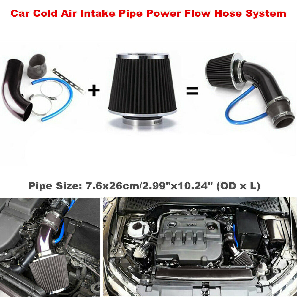 7.6CM OD. x26cm Car Cold Air Intake Filter Induction Pipe Power Flow Hose System