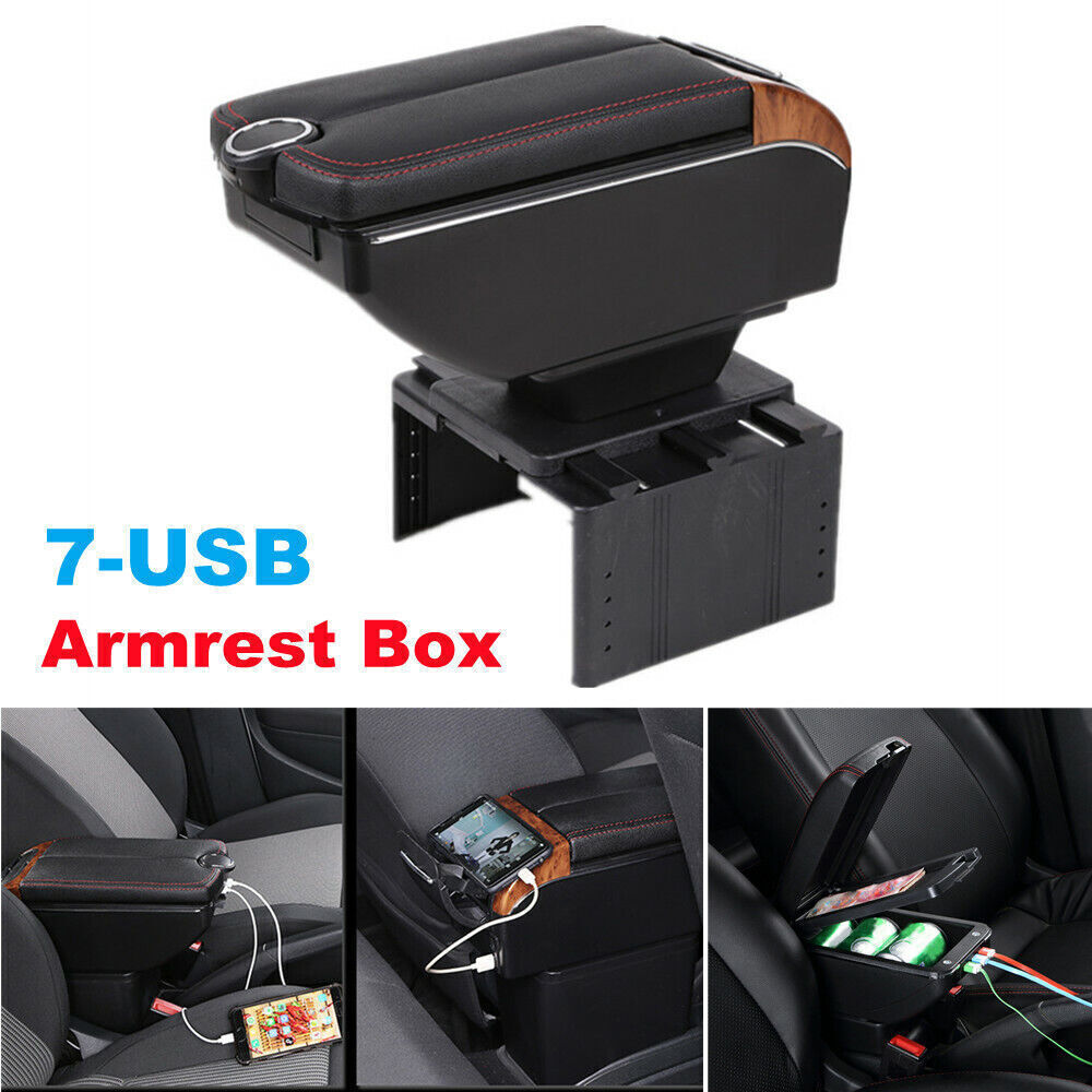 1PCS 7-USB Charging Car Dual Opening Armrest Box Central Console Cup Holder Part